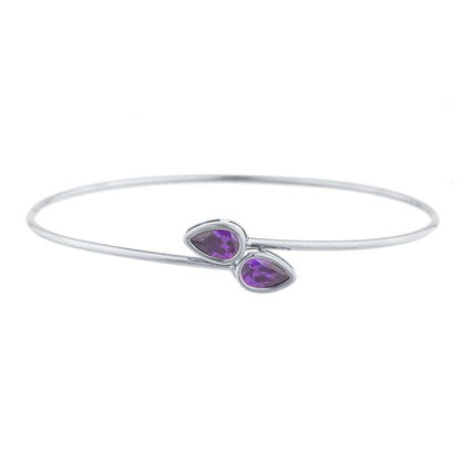 2 Ct Amethyst Pear Bezel Bangle Bracelet .925 Sterling Silver