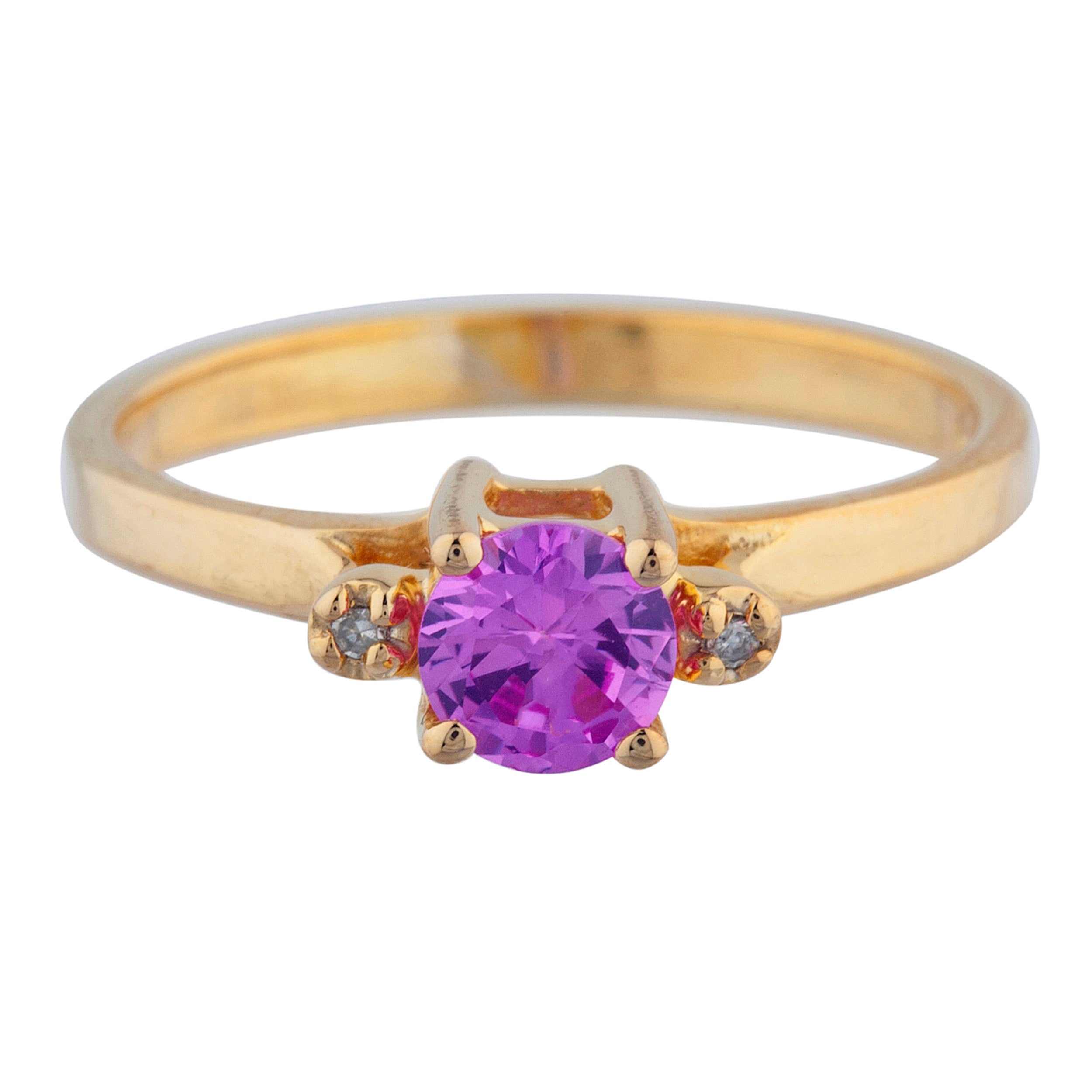 14Kt Gold 0.50 Ct Pink Sapphire & Diamond Round Ring