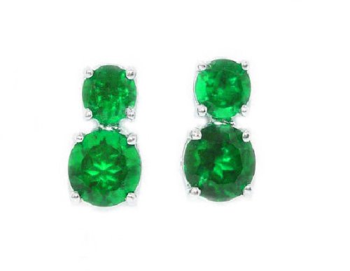 3 Ct Created Emerald Round Double Stud Earrings .925 Sterling Silver