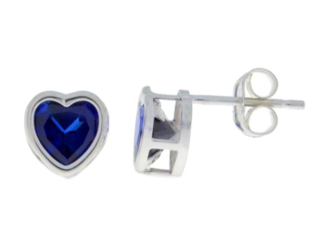 2 Ct Blue Sapphire Heart Bezel Stud Earrings .925 Sterling Silver