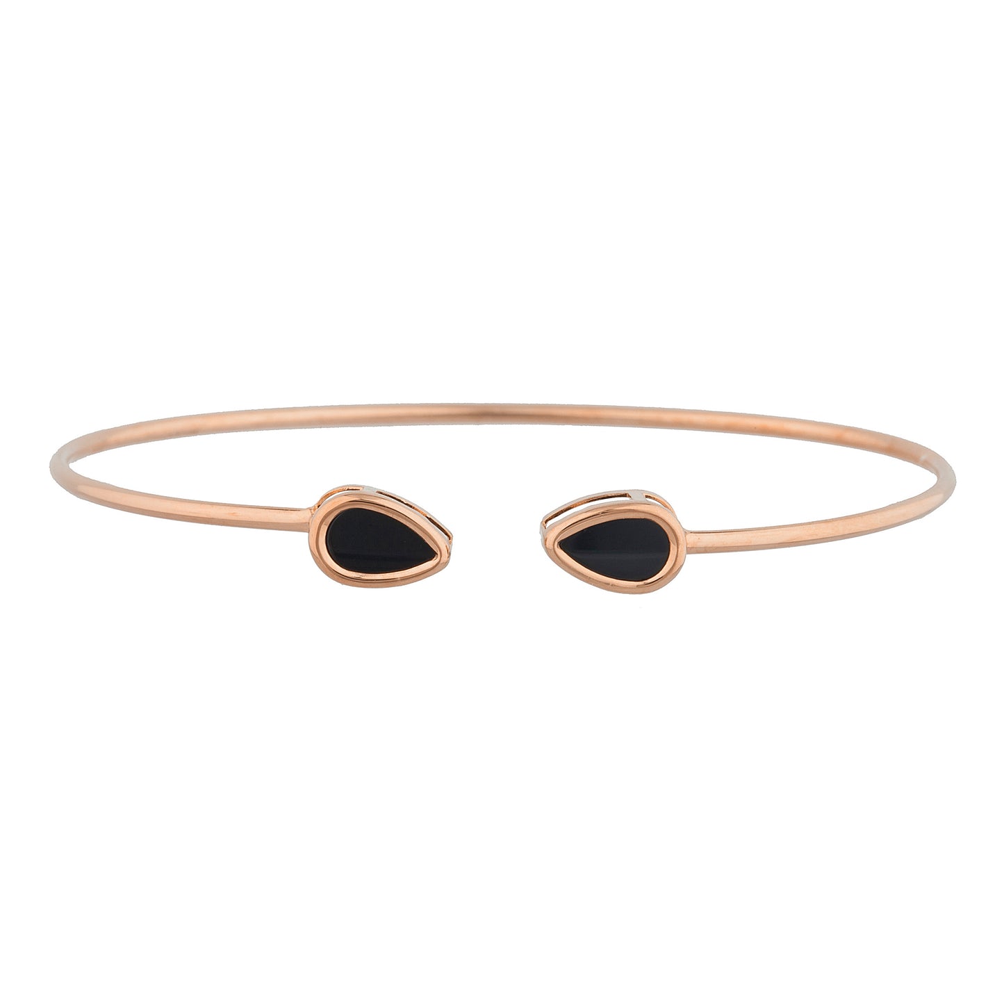 14Kt Rose Gold Plated Genuine Black Onyx Pear Bezel Bangle Bracelet