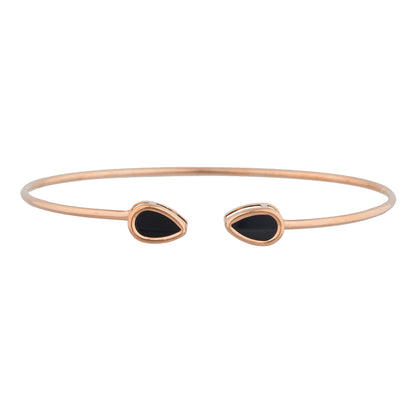 14Kt Rose Gold Plated Genuine Black Onyx Pear Bezel Bangle Bracelet