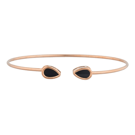 14Kt Rose Gold Plated Genuine Black Onyx Pear Bezel Bangle Bracelet