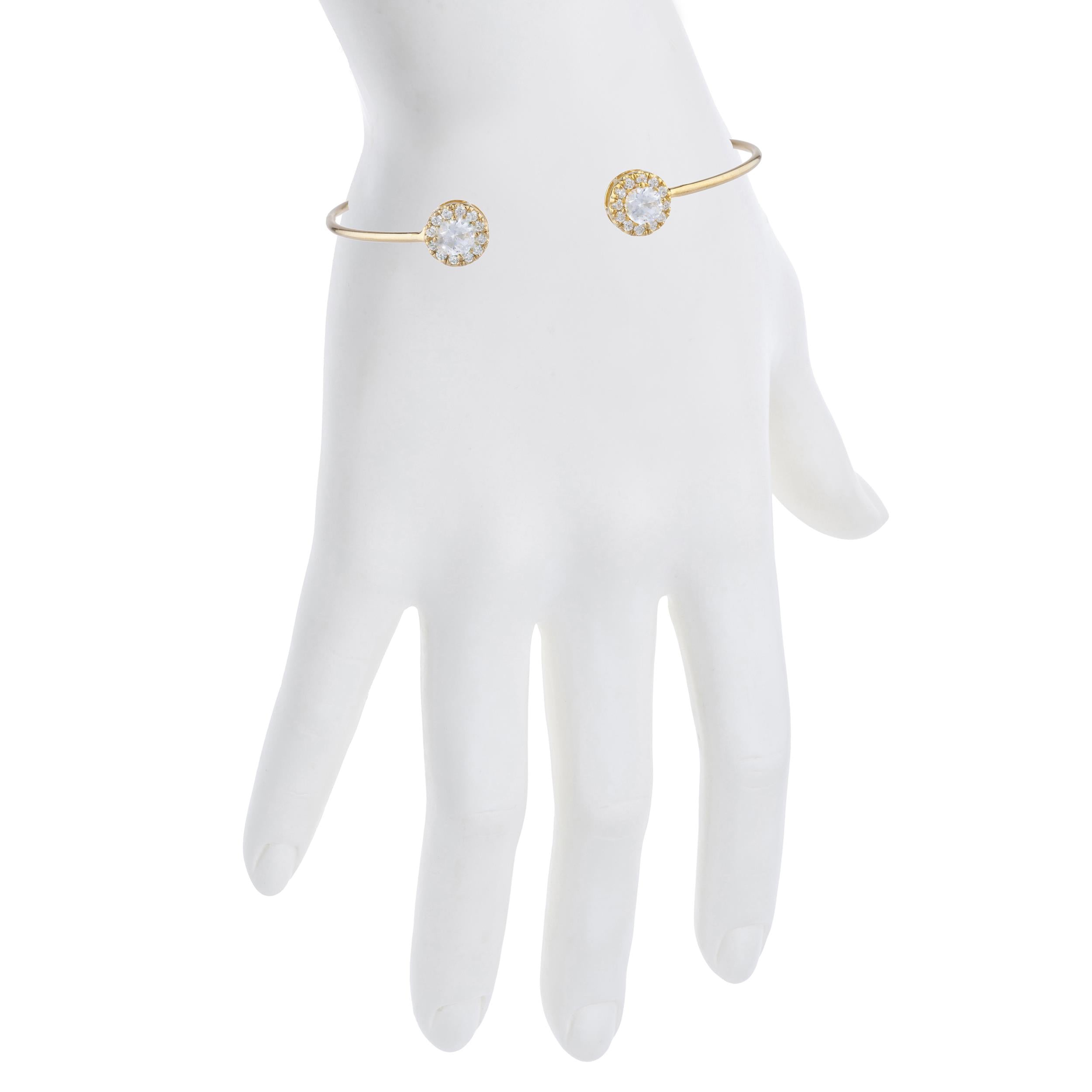 14Kt Gold White Sapphire Halo Design Bangle Bracelet