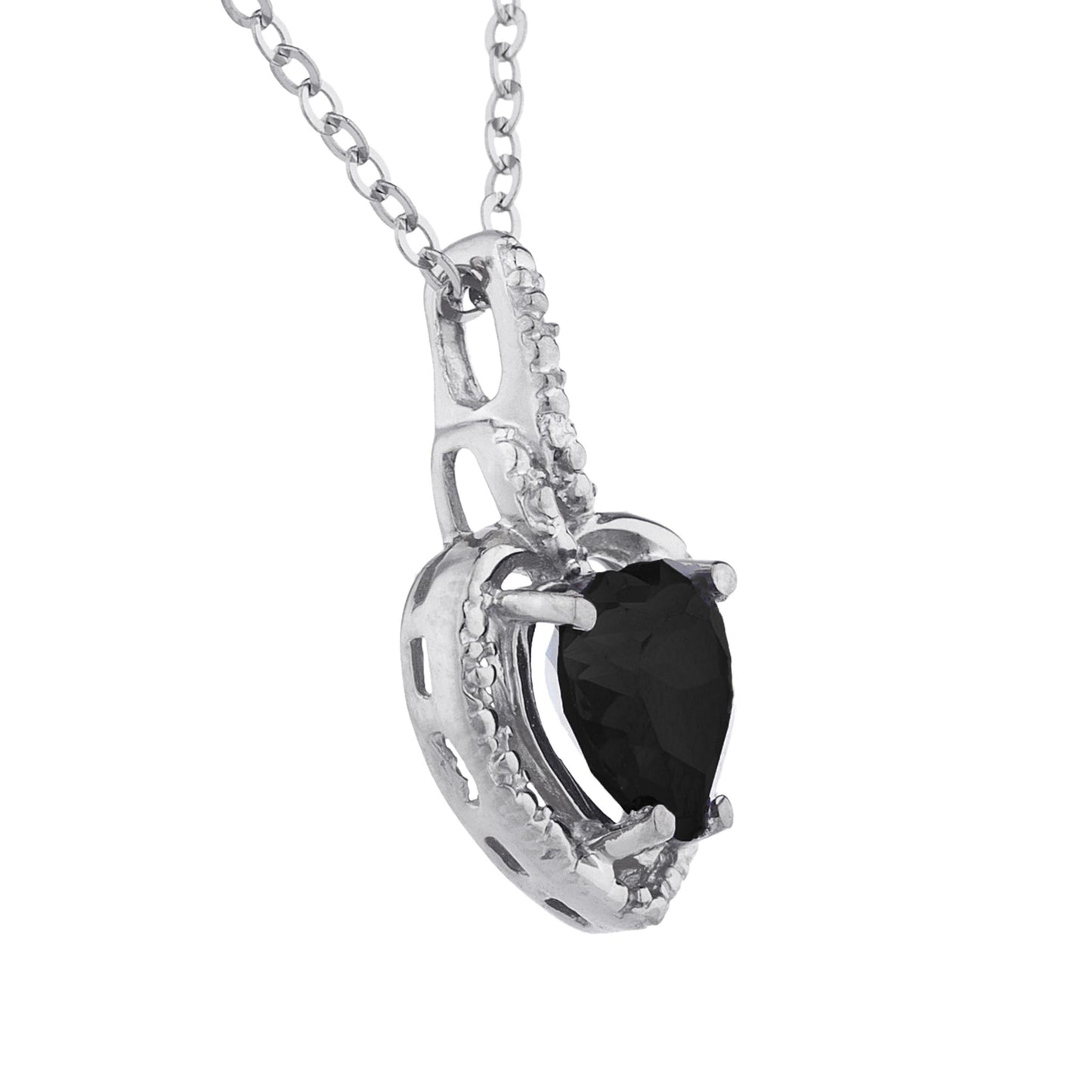 14Kt Gold Genuine Black Onyx Heart Design Pendant Necklace