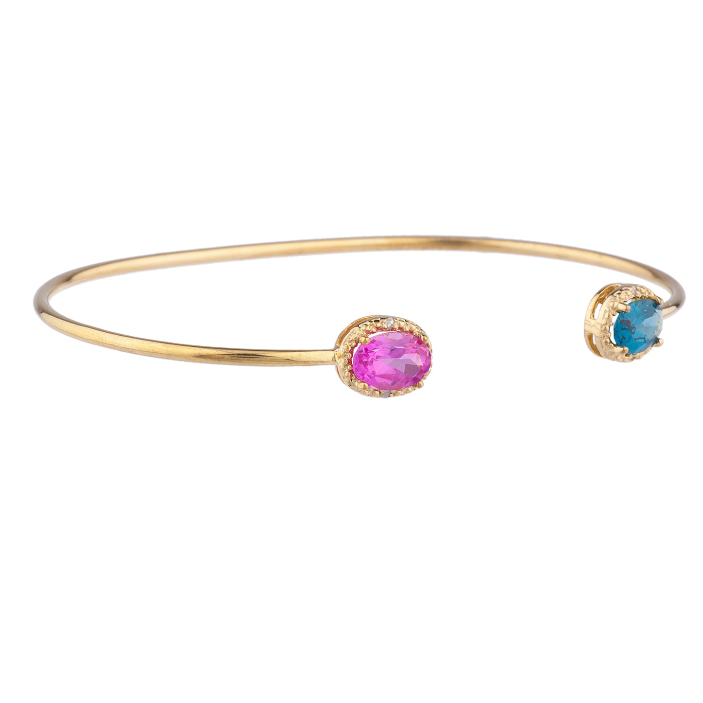 Pink Sapphire & London Blue Topaz Diamond Bangle Oval Bracelet 14Kt Yellow Gold Plated Over .925 Sterling Silver