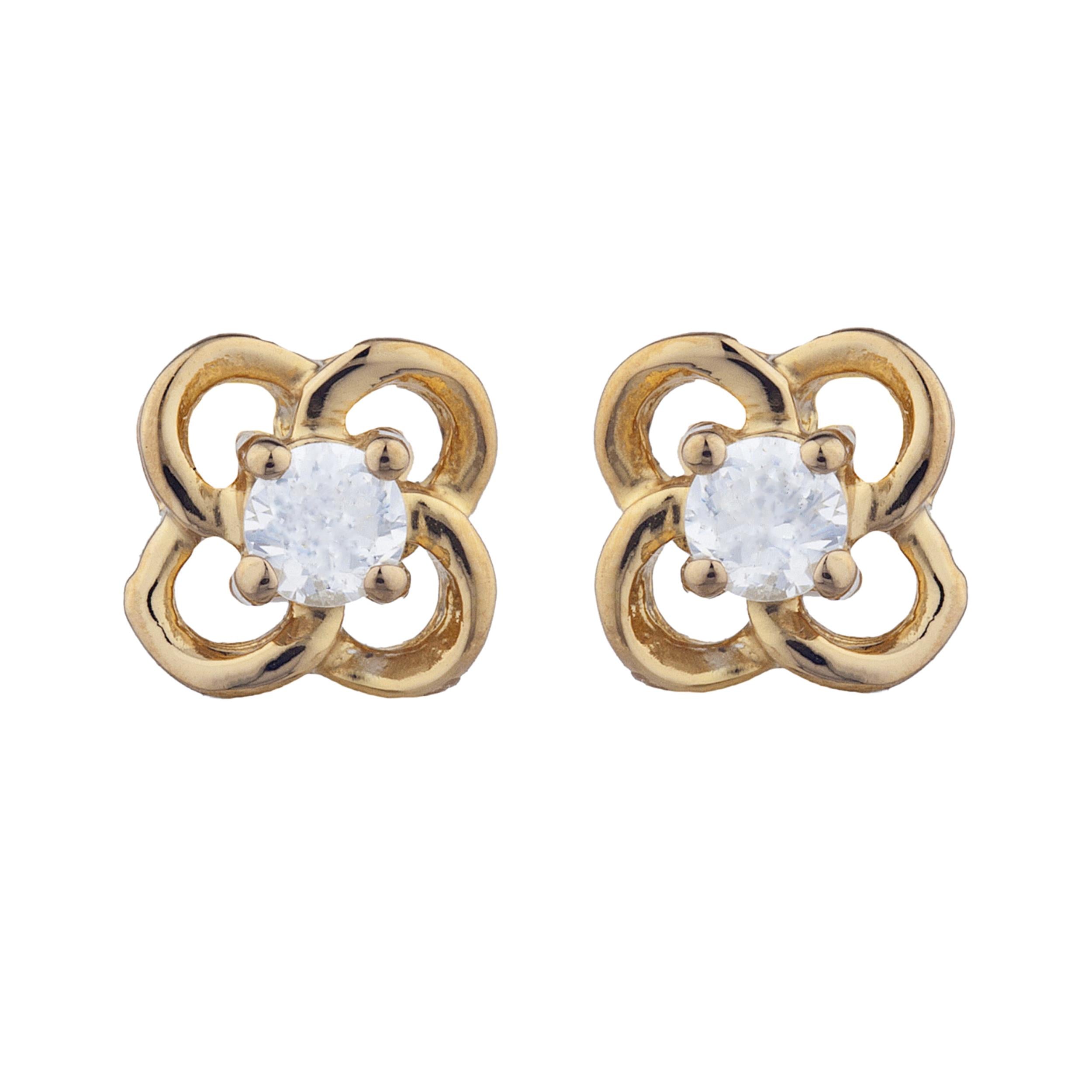 14Kt Gold White Sapphire Love Knot Stud Earrings