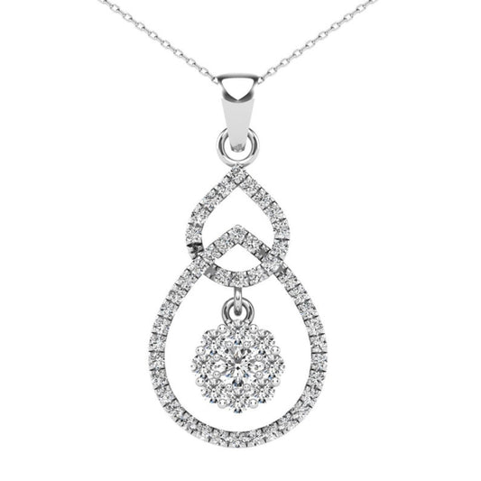 14Kt White Gold 0.31 Ct Genuine Natural Diamond Floating Pendant Necklace