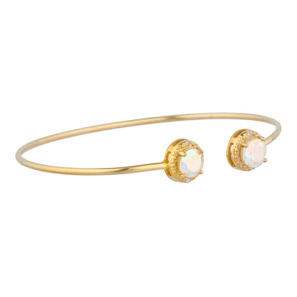 14Kt Yellow Gold Plated Natural Mercury Mist Mystic Topaz & Diamond Round Bangle Bracelet