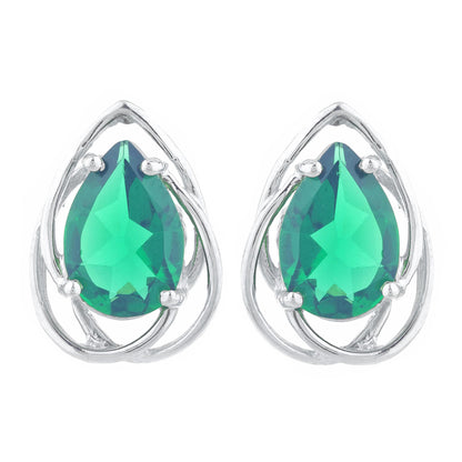 14Kt Gold 4 Ct Emerald Pear Teardrop Design Stud Earrings