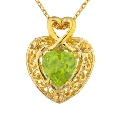 14Kt Yellow Gold Plated Peridot Heart Design Pendant