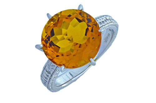 3.5 Ct Citrine Round Ring .925 Sterling Silver Rhodium Finish