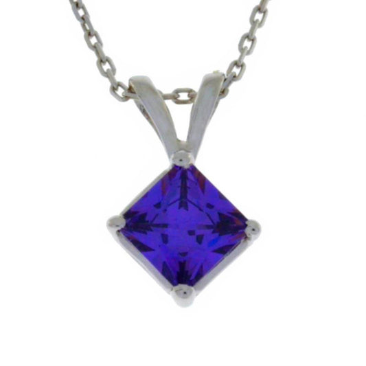 14Kt Gold Amethyst Princess Cut Pendant Necklace