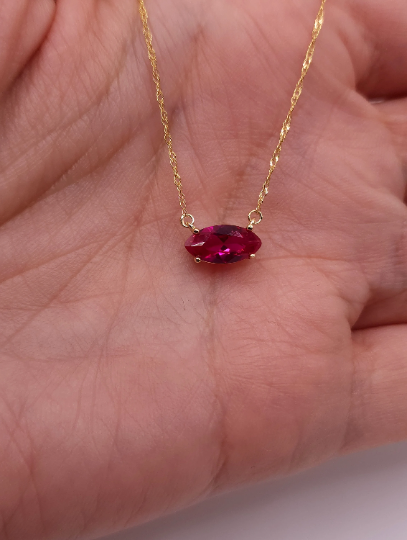 14Kt Gold Ruby Marquise Pendant Necklace