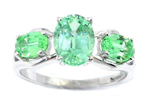 2 Ct Green Sapphire Oval Ring .925 Sterling Silver Rhodium Finish