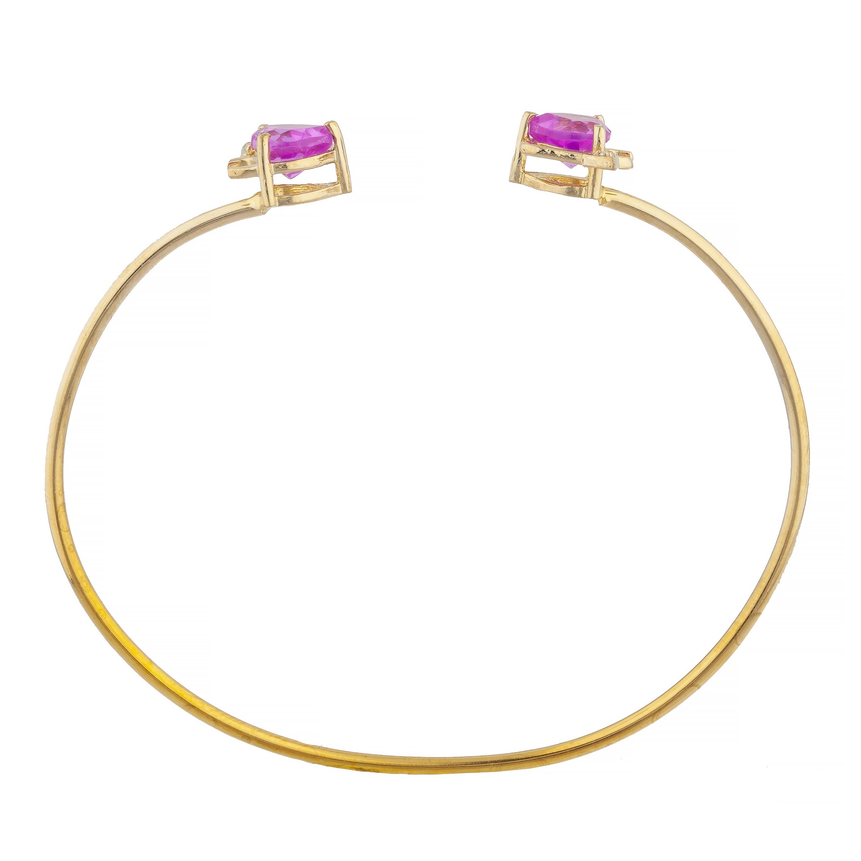 14Kt Gold Pink Sapphire & Diamond Devil Heart Bangle Bracelet