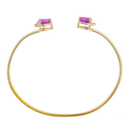 14Kt Gold Pink Sapphire & Diamond Devil Heart Bangle Bracelet