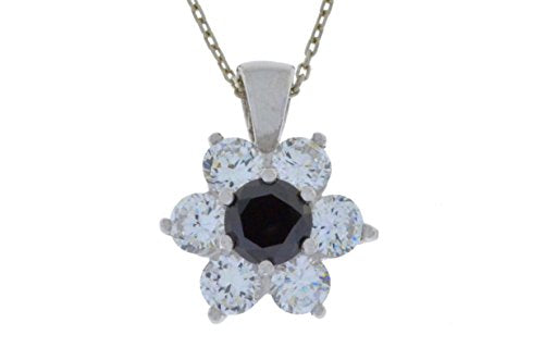 1.5 Ct Black Zirconia & White Topaz Pendant .925 Sterling Silver Rhodium Finish