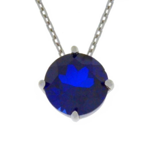 14Kt Gold Blue Sapphire Round Pendant Necklace