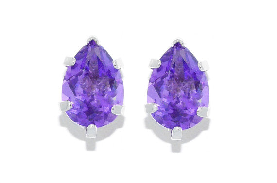 14Kt White Gold Amethyst Pear Shape Stud Earrings