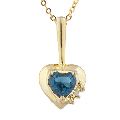 14Kt Yellow Gold Plated London Blue Topaz & Diamond Heart Pendant