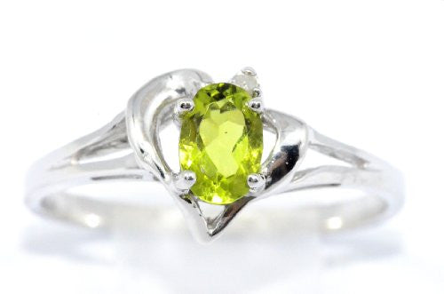 0.50 Ct Peridot & Diamond Oval Heart Ring .925 Sterling Silver Rhodium Finish