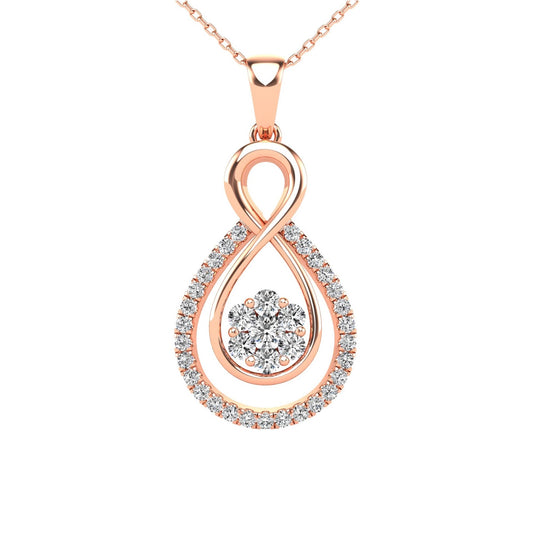 14Kt Rose Gold 0.32 Ct Genuine Natural Diamond Infinity Design Pendant Necklace