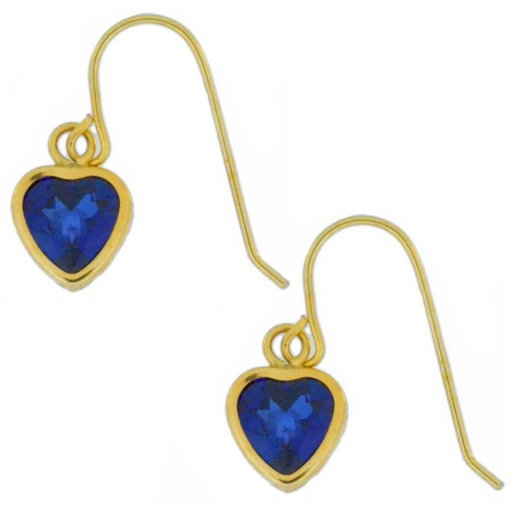 14Kt Yellow Gold Blue Sapphire Heart Bezel Dangle Earrings