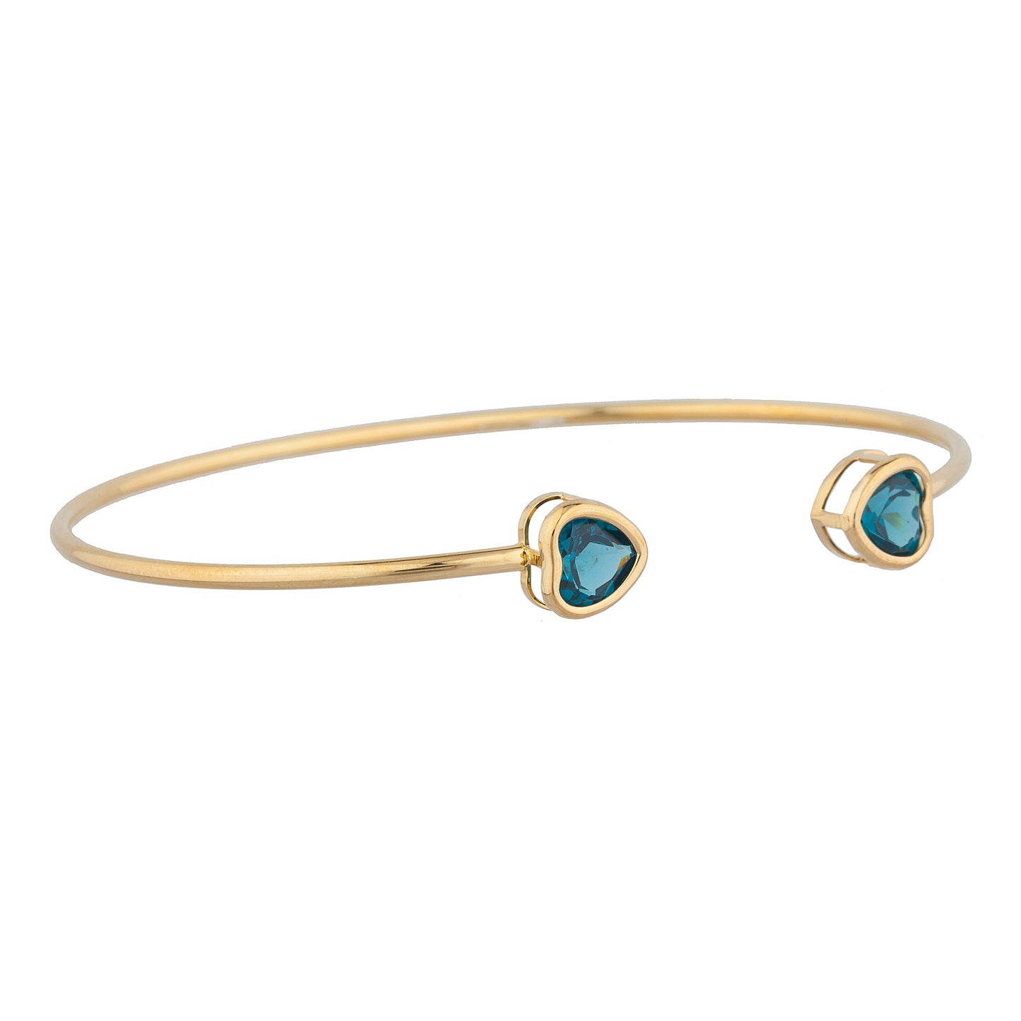 14Kt Yellow Gold Plated London Blue Topaz Heart Bezel Bangle Bracelet