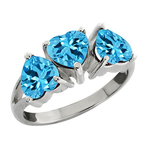 3 Ct Blue Topaz Heart Ring .925 Sterling Silver Rhodium Finish