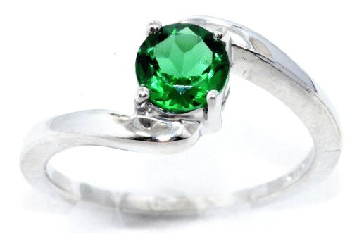 1 Ct Created Emerald Round Ring .925 Sterling Silver Rhodium Finish