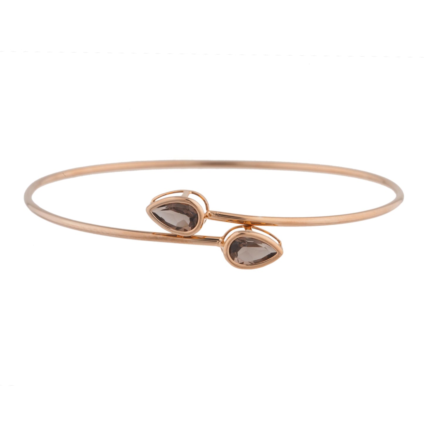 14Kt Rose Gold Plated Genuine Smoky Topaz Pear Bezel Bangle Bracelet