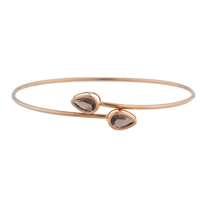 14Kt Rose Gold Plated Genuine Smoky Topaz Pear Bezel Bangle Bracelet