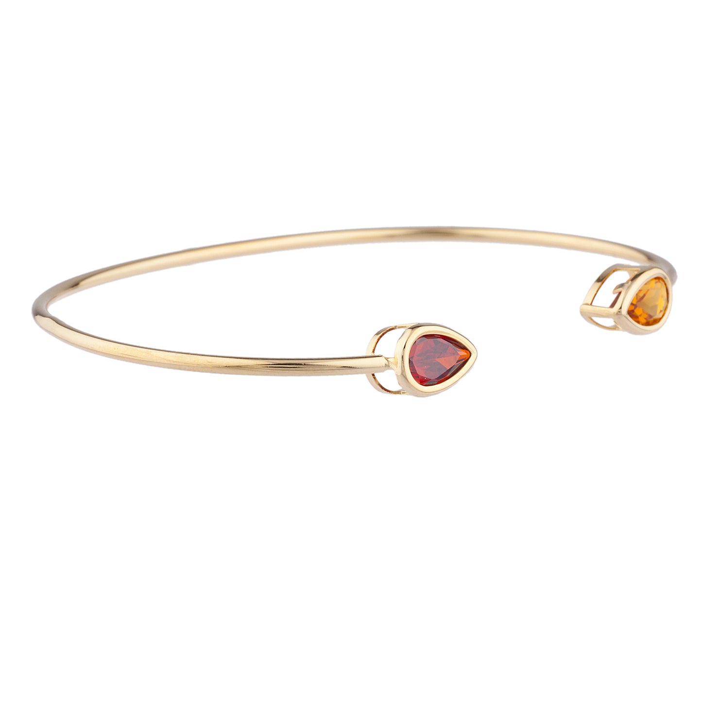 Orange Citrine & Garnet Pear Bezel Bangle Bracelet 14Kt Yellow Gold Plated Over .925 Sterling Silver