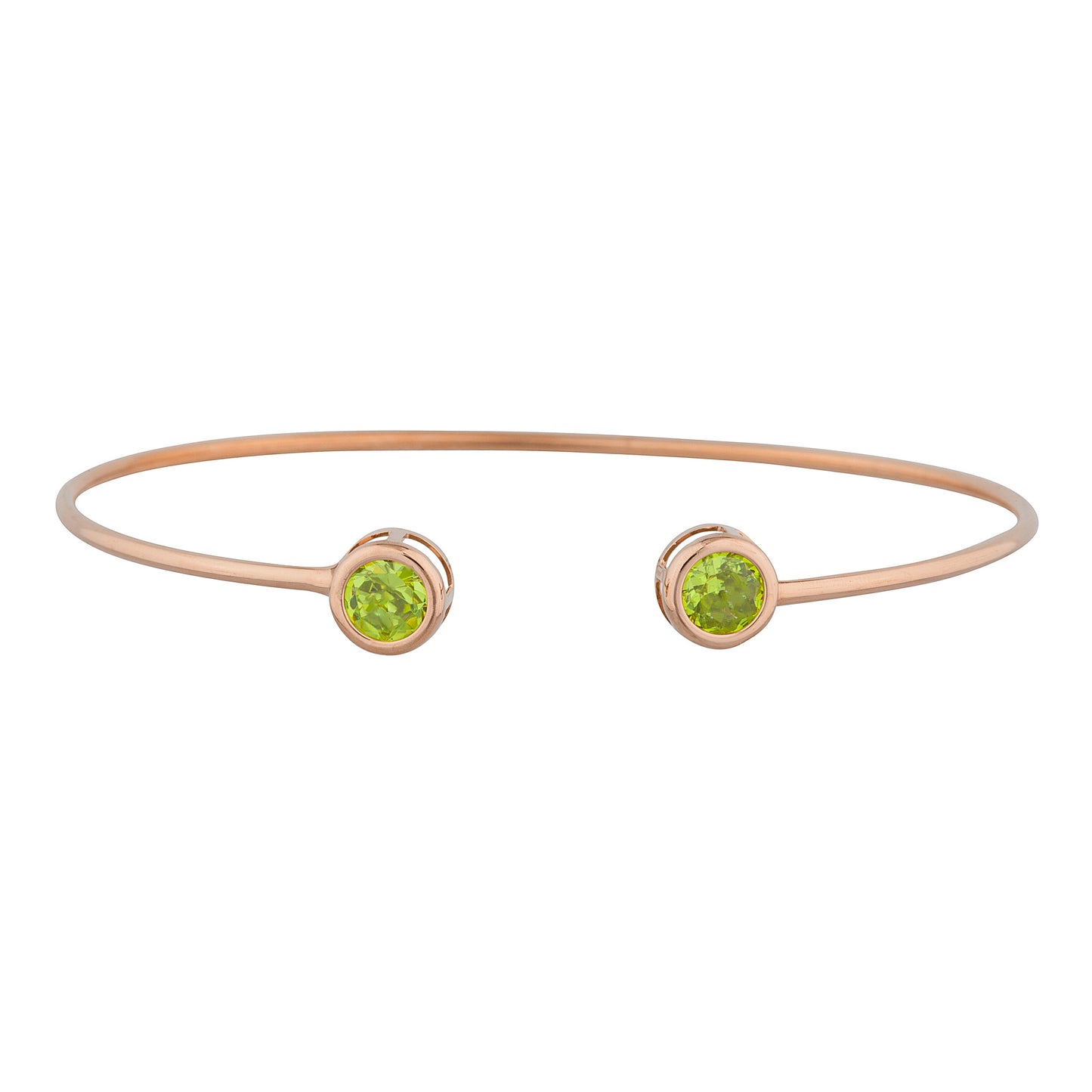 14Kt Rose Gold Plated Peridot Round Bezel Bangle Bracelet