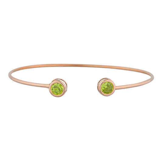 14Kt Rose Gold Plated Peridot Round Bezel Bangle Bracelet