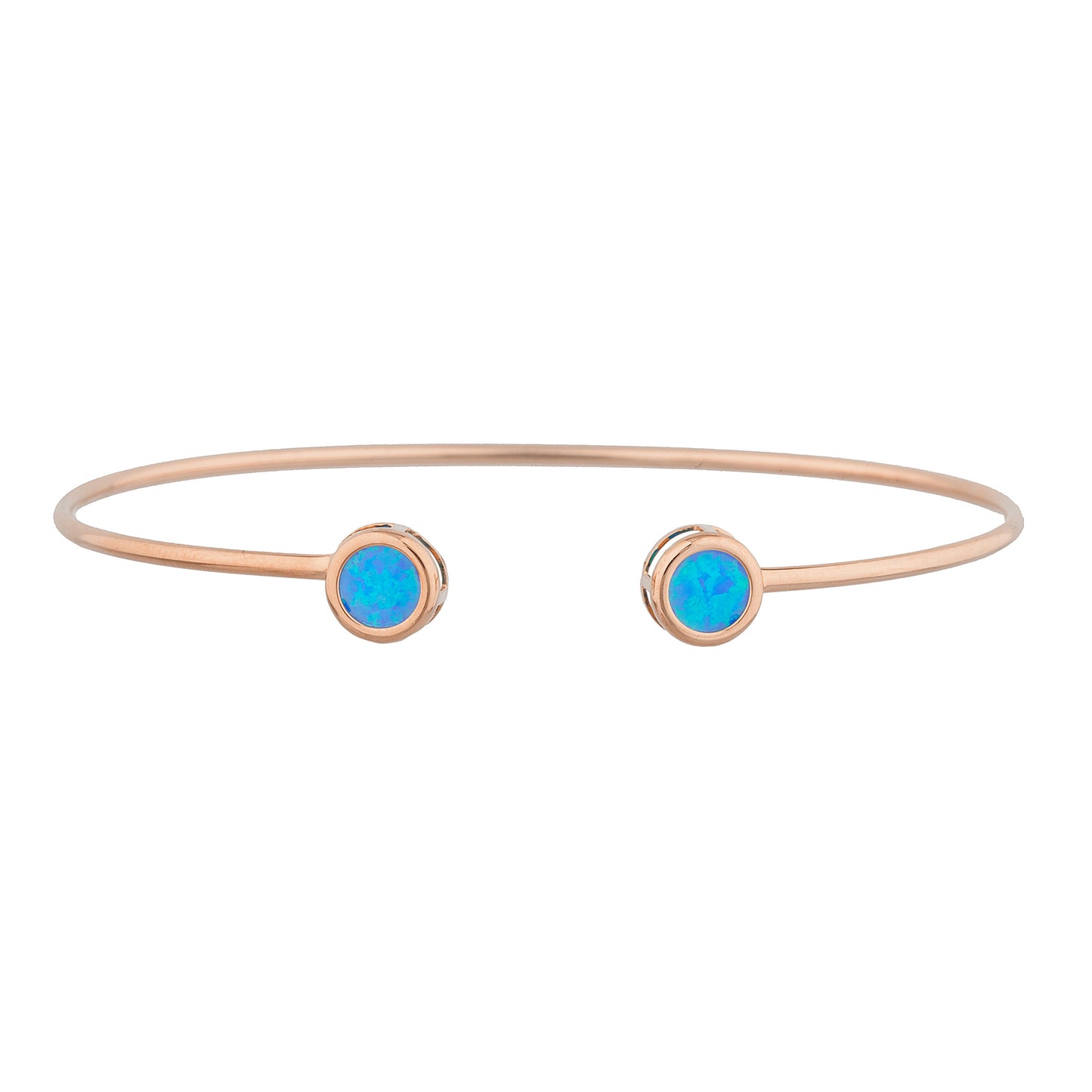 14Kt Gold Blue Opal Round Bezel Bangle Bracelet