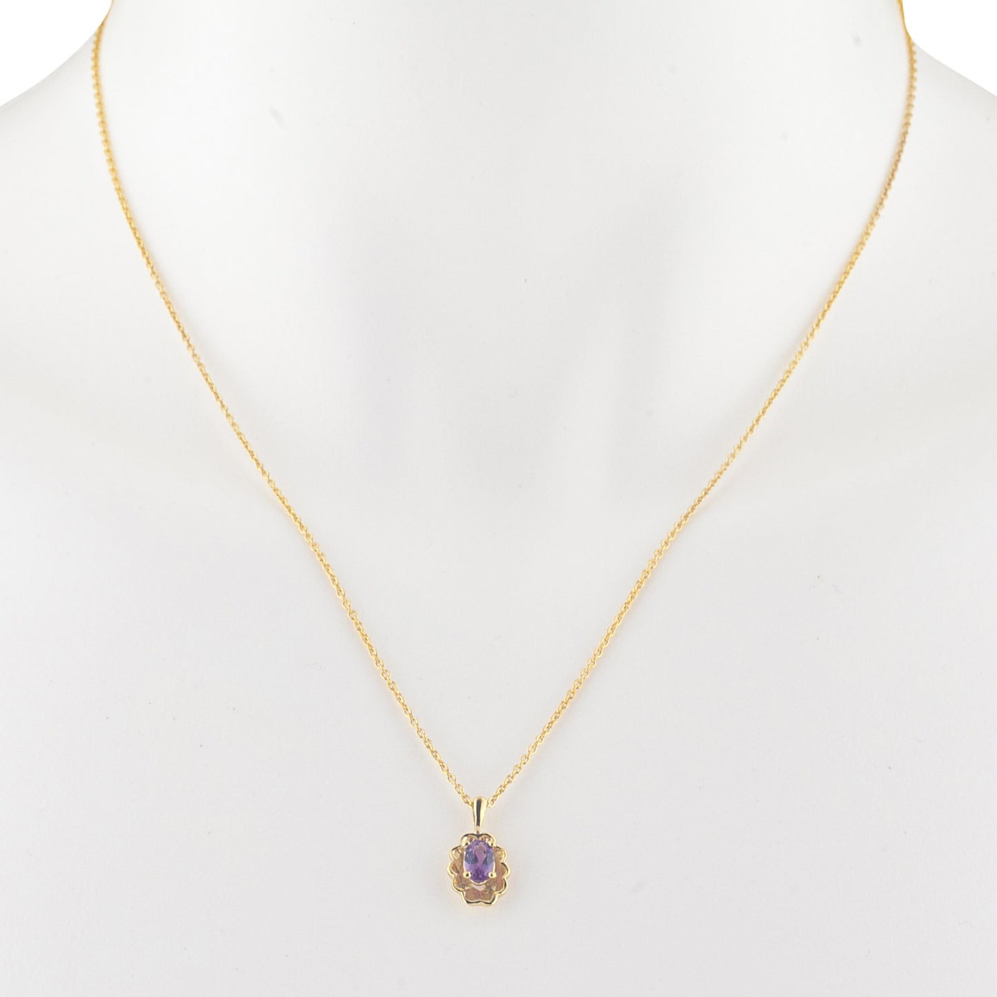 14Kt Yellow Gold Plated Amethyst Oval Design Pendant