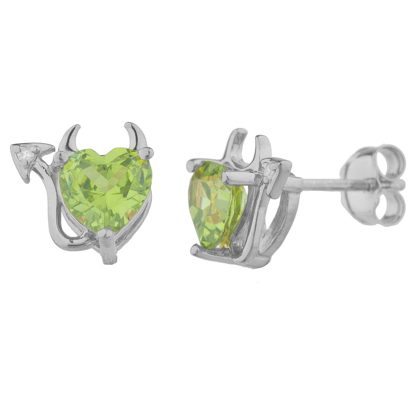 2 Ct Peridot & Diamond Devil Heart Stud Earrings 14Kt White Gold