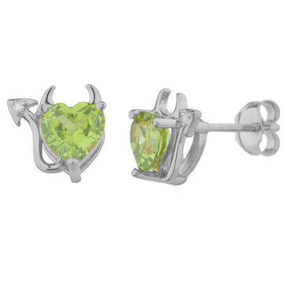 2 Ct Peridot & Diamond Devil Heart Stud Earrings 14Kt White Gold