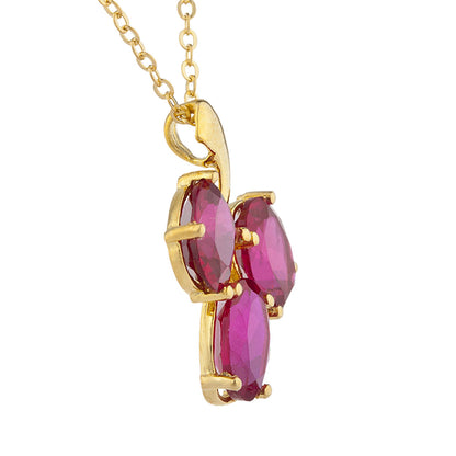 14Kt Yellow Gold Plated Created Ruby Oval Design Pendant