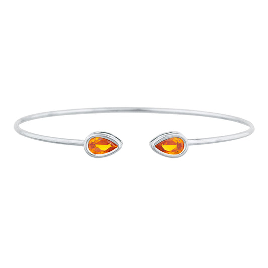 2 Ct Orange Citrine Pear Bezel Bangle Bracelet .925 Sterling Silver