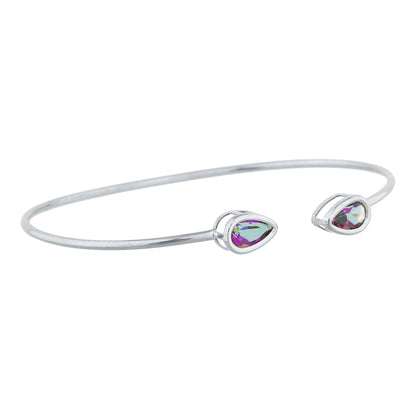 2 Ct Natural Mystic Topaz Pear Bezel Bangle Bracelet .925 Sterling Silver