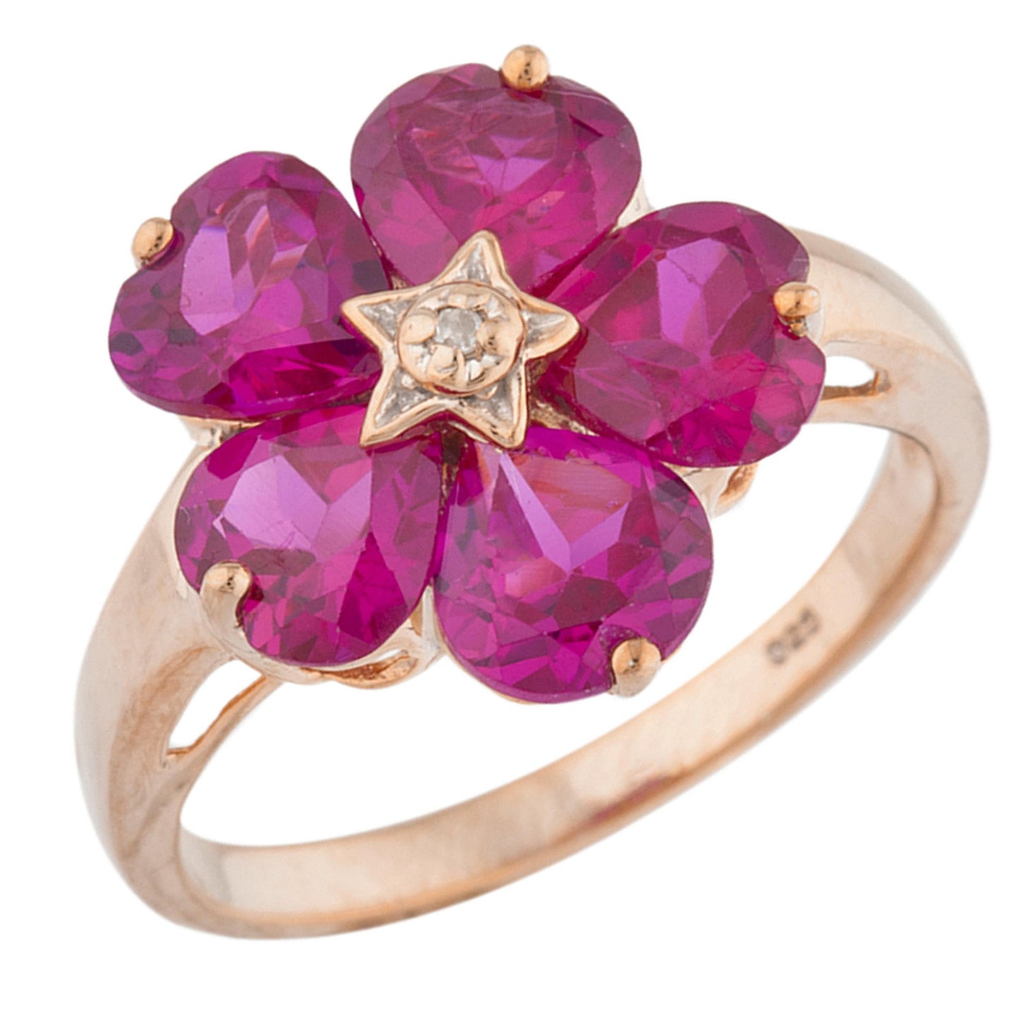 14Kt Gold Created Ruby & Diamond Heart Flower Design Ring