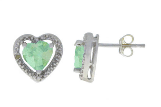 2 Ct Green Sapphire & Diamond Heart Stud Earrings 14Kt White Gold