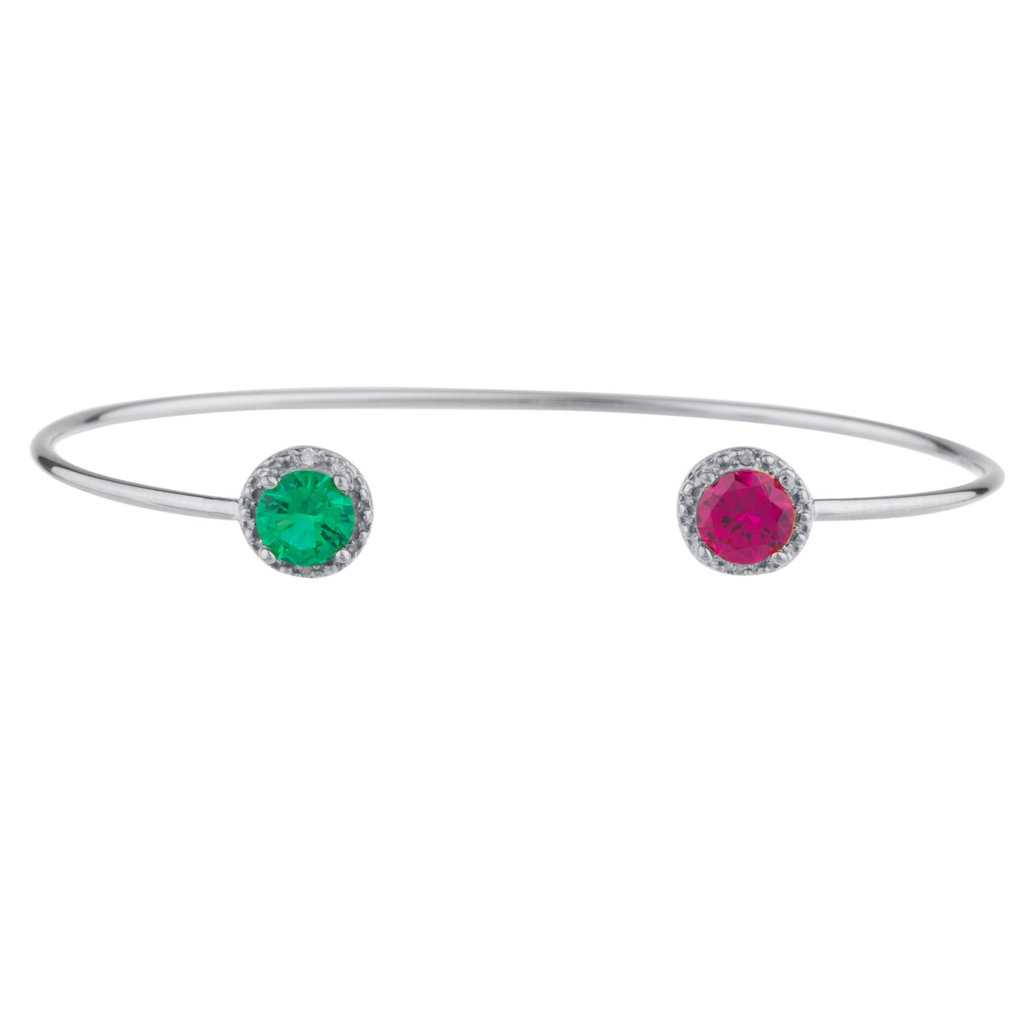 14Kt Gold Created Ruby & Emerald Diamond Round Bangle Bracelet