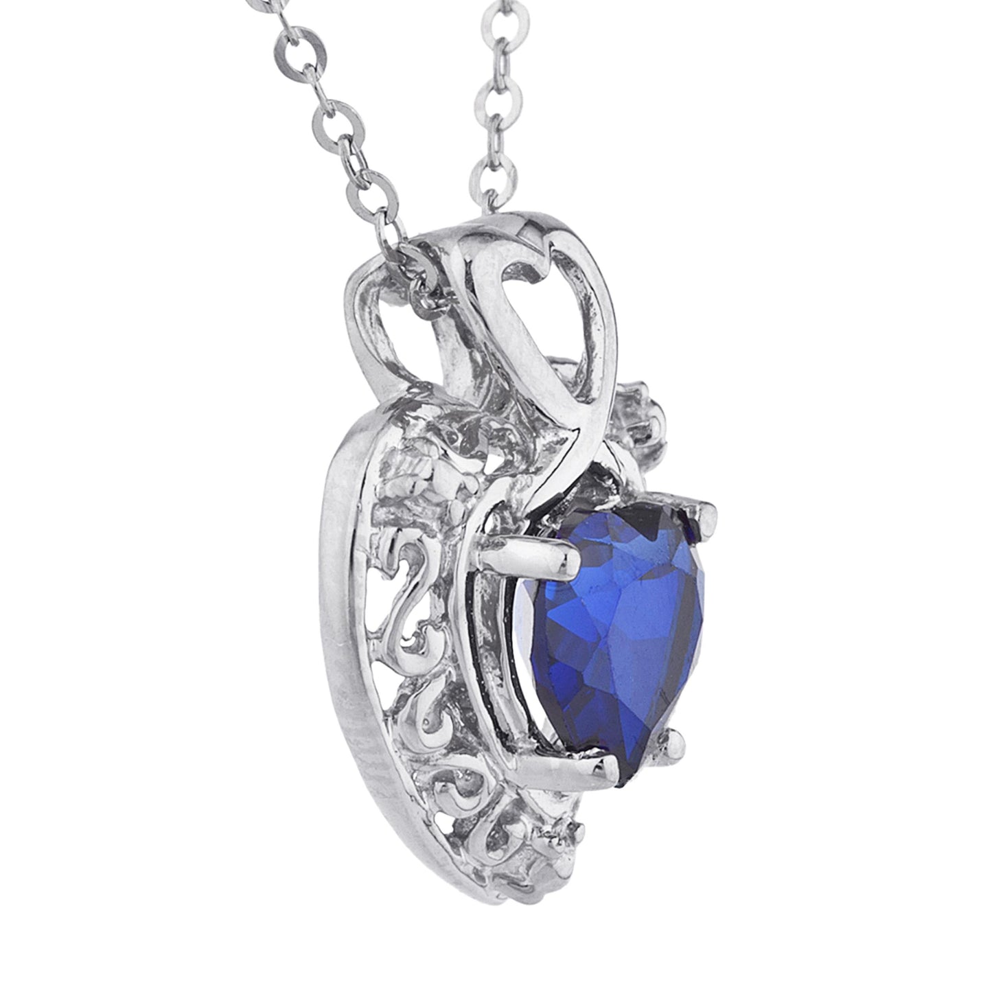 14Kt Gold Blue Sapphire Heart Design Pendant Necklace