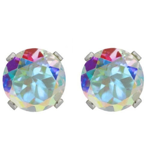 14Kt White Gold Genuine Mercury Mist Mystic Topaz Round Stud Earrings