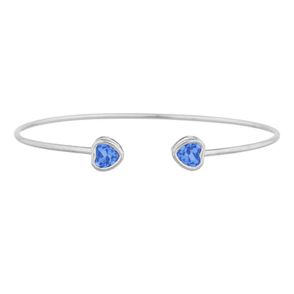 2 Ct Tanzanite Heart Bezel Bangle Bracelet .925 Sterling Silver