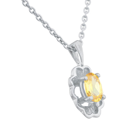 0.50 Ct Yellow Citrine Oval Design Pendant .925 Sterling Silver